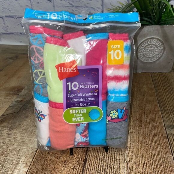 Hanes Other - Hanes Girls Hipster Tagless Underwear No‎ Ride Up Multicolor 10 Ct Size 10 Nwt.